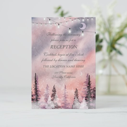 Winterlandschaft Greenpine Fores Hochzeitsempfang Einladung (Stehend Vorderseite)