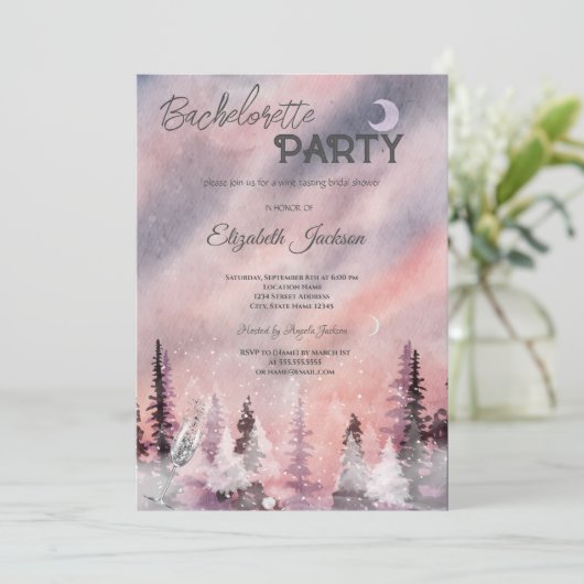 Winterlandschaft Grönlandwald Bachelorette Einladung (Stehend Vorderseite)