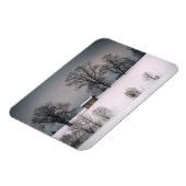 Winterlandschaft, Hügel und Bäume, Hütte Magnet (Linke Seite)