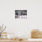 Winterlandschaft, Hügel und Bäume, Hütte Poster (Küche)