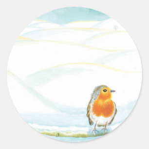 Winterlandschaft Illustration mit Robin Runder Aufkleber