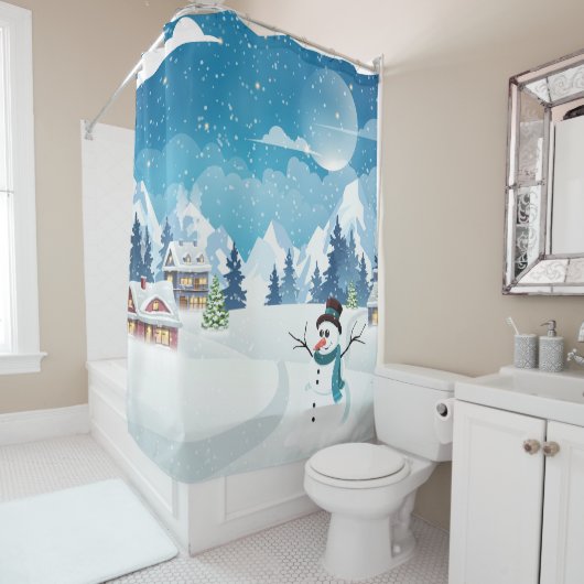 Winterlandschaft im Abend mit Schnee bedeckt Duschvorhang (Beispiel)