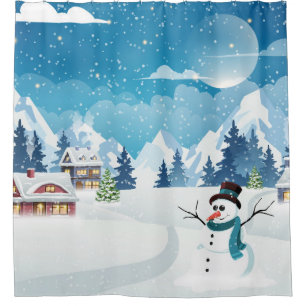 Winterlandschaft im Abend mit Schnee bedeckt Duschvorhang