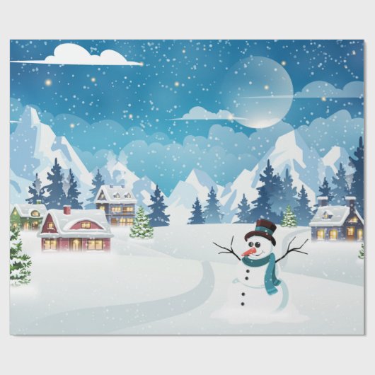 Winterlandschaft im Abend mit Schnee bedeckt Geschenkpapier (Flach)