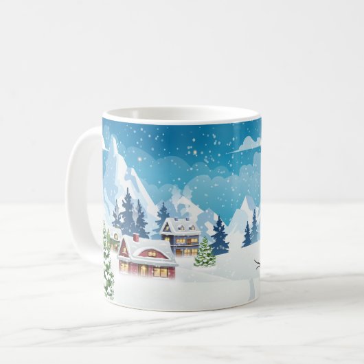 Winterlandschaft im Abend mit Schnee bedeckt Kaffeetasse (Vorderseite Links)