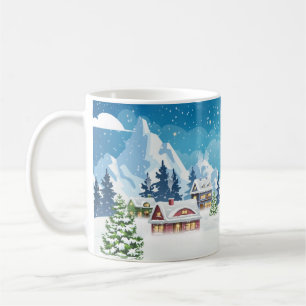 Winterlandschaft im Abend mit Schnee bedeckt Kaffeetasse