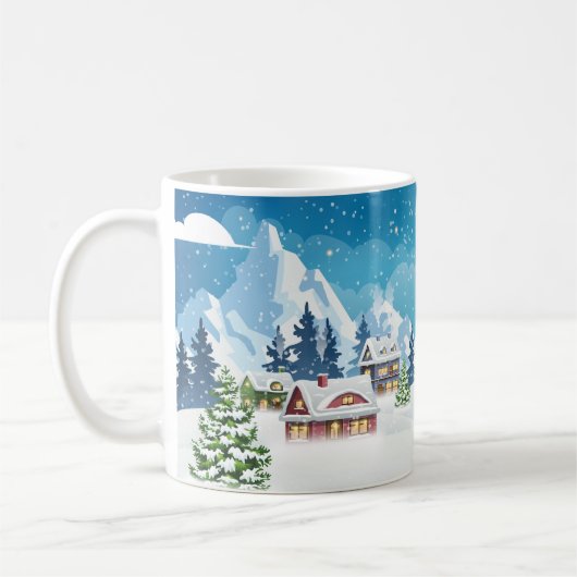 Winterlandschaft im Abend mit Schnee bedeckt Kaffeetasse (Links)