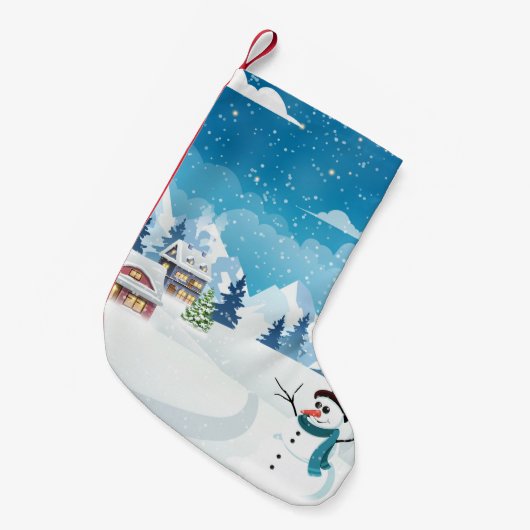 Winterlandschaft im Abend mit Schnee bedeckt Kleiner Weihnachtsstrumpf (Vorderansicht (hängend))