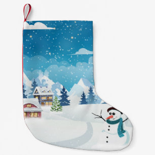 Winterlandschaft im Abend mit Schnee bedeckt Kleiner Weihnachtsstrumpf