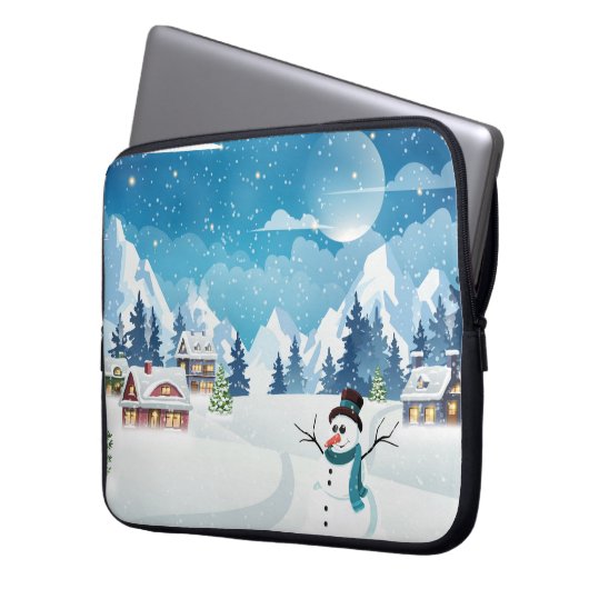 Winterlandschaft im Abend mit Schnee bedeckt Laptopschutzhülle (Vorderseite Links)