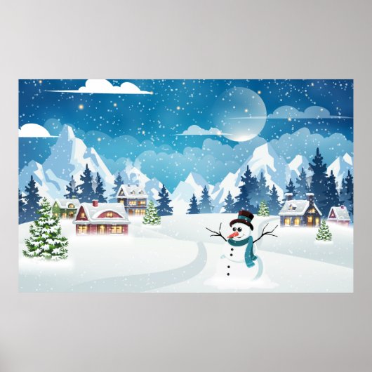 Winterlandschaft im Abend mit Schnee bedeckt Poster (Vorne)