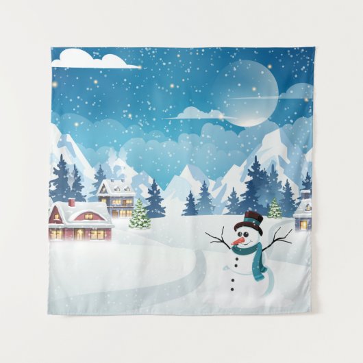 Winterlandschaft im Abend mit Schnee bedeckt Wandteppich (Vorderseite)