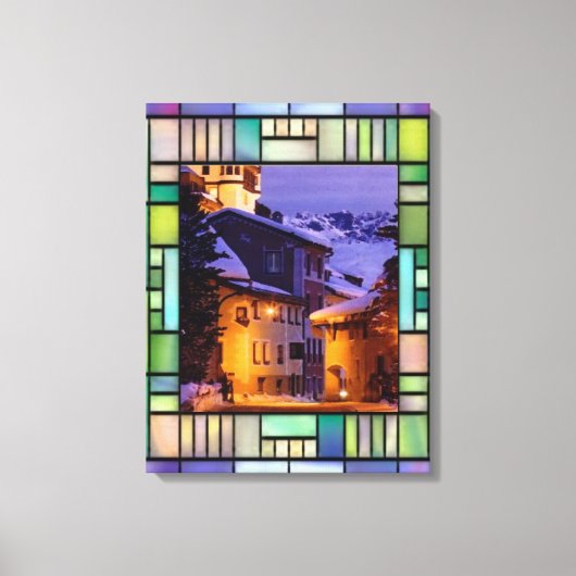 Winterlandschaft im Fenster "verkettetes Glas" Leinwanddruck (Vorderseite)