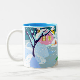 Winterlandschaft im naiven Stil, Winter Zweifarbige Tasse