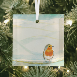 Winterlandschaft im Weißen Winter mit Robin Ornament Aus Glas