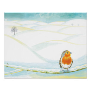 Winterlandschaft im Weißen Winter mit Robin Poster