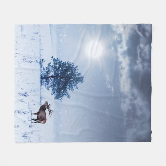Winterlandschaft in blauer Farbe. Einmaliger Baum  Fleecedecke (Vorderseite (Horizontal))