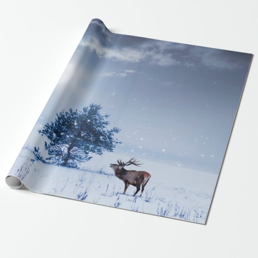 Winterlandschaft in blauer Farbe. Einmaliger Baum Geschenkpapier (Ungerollt)