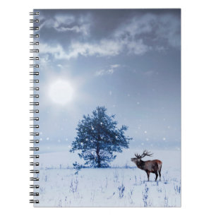 Winterlandschaft in blauer Farbe. Einmaliger Baum Notizblock