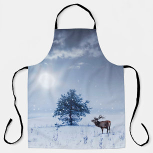 Winterlandschaft in blauer Farbe. Einmaliger Baum  Schürze