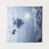 Winterlandschaft in blauer Farbe. Einmaliger Baum Wandteppich (Vorderseite (Horizontal))