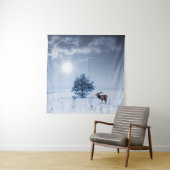 Winterlandschaft in blauer Farbe. Einmaliger Baum Wandteppich (Beispiel)