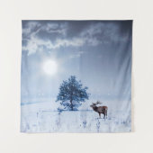 Winterlandschaft in blauer Farbe. Einmaliger Baum Wandteppich (Vorderseite)