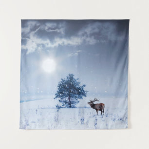 Winterlandschaft in blauer Farbe. Einmaliger Baum Wandteppich