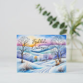 Winterlandschaft in der Abenddämmerung mit Fuchs | Postkarte (Stehend Vorderseite)