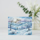 Winterlandschaft in der Abenddämmerung mit Hase | Postkarte (Stehend Vorderseite)