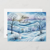 Winterlandschaft in der Abenddämmerung mit Hase | Postkarte (Vorne/Hinten)