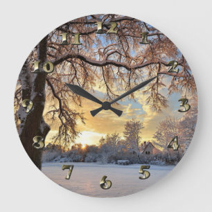 Winterlandschaft in Lettland Große Wanduhr