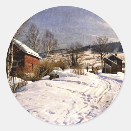 Winterlandschaft in Lillehammer, Kunstmalerei Runder Aufkleber (Vorderseite)
