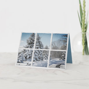 Winterlandschaft in Schneeflockenfenster Karte