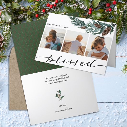 Winterlandschaft | Kiefernkone Drei FotoCollage Feiertagskarte