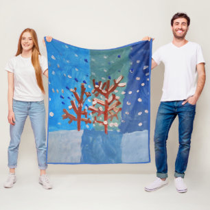 Winterlandschaft "Kunst von Kindern" Fleecedecke