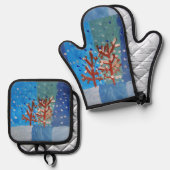 Winterlandschaft "Kunst von Kindern" Ofenhandschuh & Topflappen-Set (Vorderseite/Rückseite)