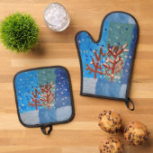 Winterlandschaft "Kunst von Kindern" Ofenhandschuh & Topflappen-Set (Oben Unten)
