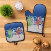 Winterlandschaft "Kunst von Kindern" Ofenhandschuh & Topflappen-Set (Oben Unten)