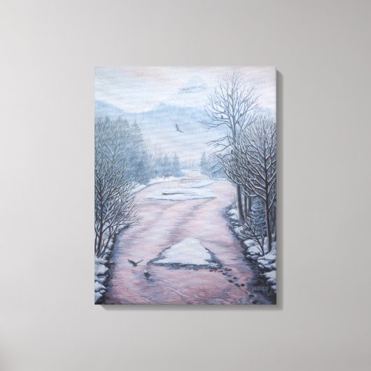 Winterlandschaft Malerei 9 Adler Fluss Print Leinwanddruck (Vorderseite)