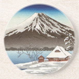 Winterlandschaft mit Ansicht vom Fujisan Getränkeuntersetzer