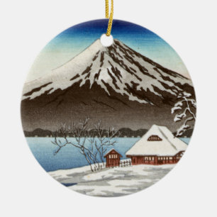 Winterlandschaft mit Ansicht vom Fujisan Keramik Ornament