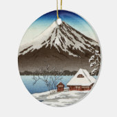 Winterlandschaft mit Ansicht vom Fujisan Keramik Ornament (Links)