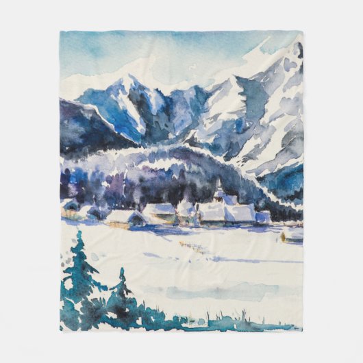 Winterlandschaft mit Bergdorf bedeckt mit Fleecedecke (Vorderseite)