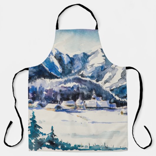 Winterlandschaft mit Bergdorf bedeckt mit Schürze (Vorderseite)