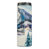 Winterlandschaft mit Bergdorf bedeckt mit Thermosbecher (Rückseite)