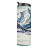 Winterlandschaft mit Bergdorf bedeckt mit Thermosbecher (Nach rechts gedreht)