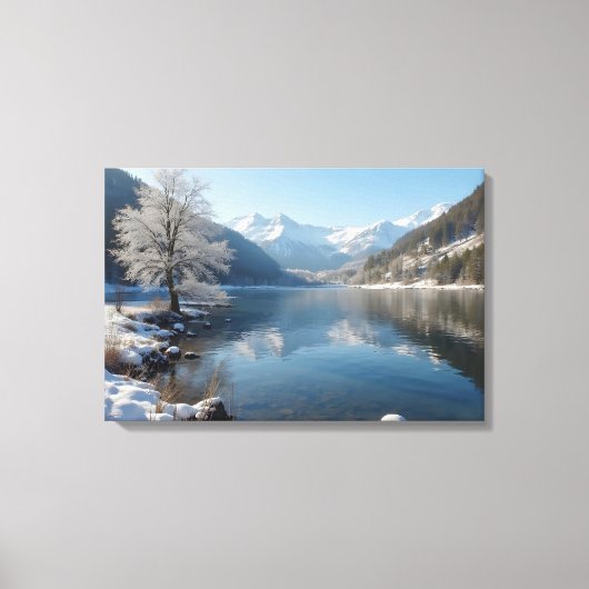 Winterlandschaft mit Bergsee Leinwanddruck (Vorderseite)