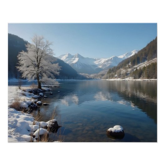 Winterlandschaft mit Bergsee Poster (Vorderseite)