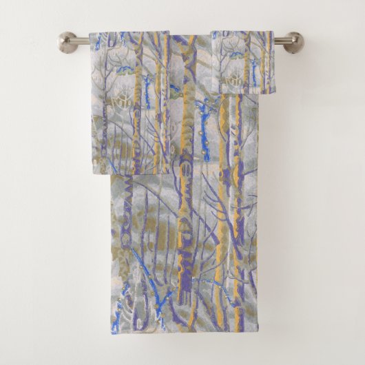 Winterlandschaft mit Birkenwald im Schnee Badhandtuch Set (Insitu)